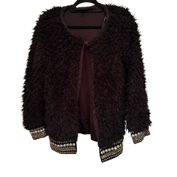 Jessica Simpson faux fur jacket with beaded accents - Picture 1 of 9